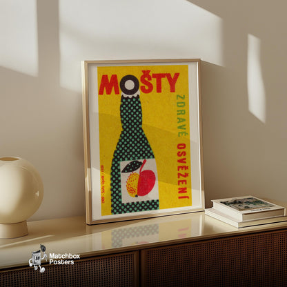 Fruit Juice Bottle - vintage matchbox label print - size comparison