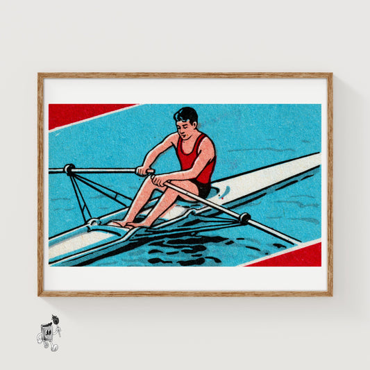 Rowing Man - vintage matchbox label print