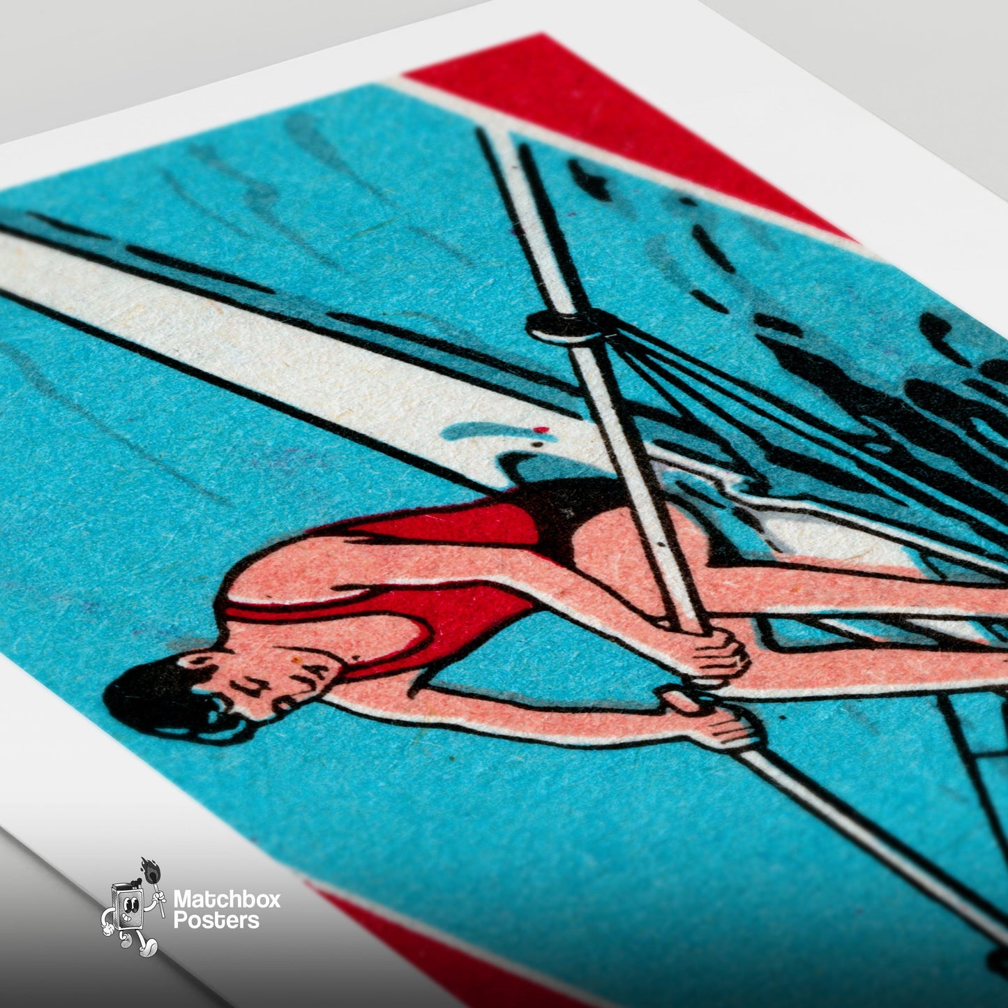 Rowing Man - vintage matchbox label print - close-up detail