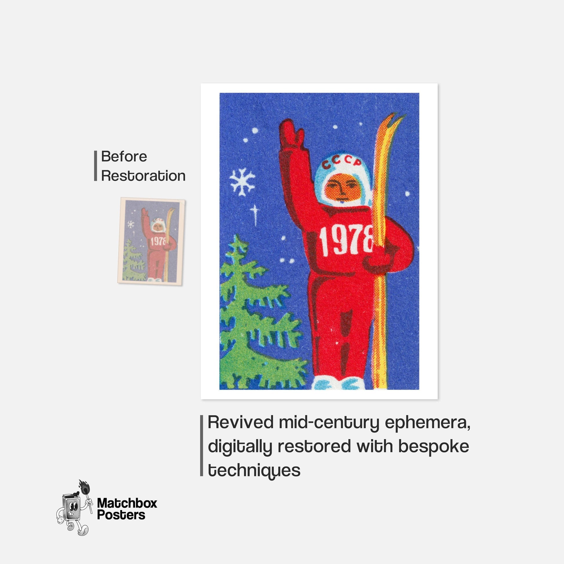 Soviet Skier - vintage matchbox label print - framed wall art preview