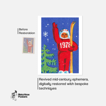 Soviet Skier - vintage matchbox label print - framed wall art preview