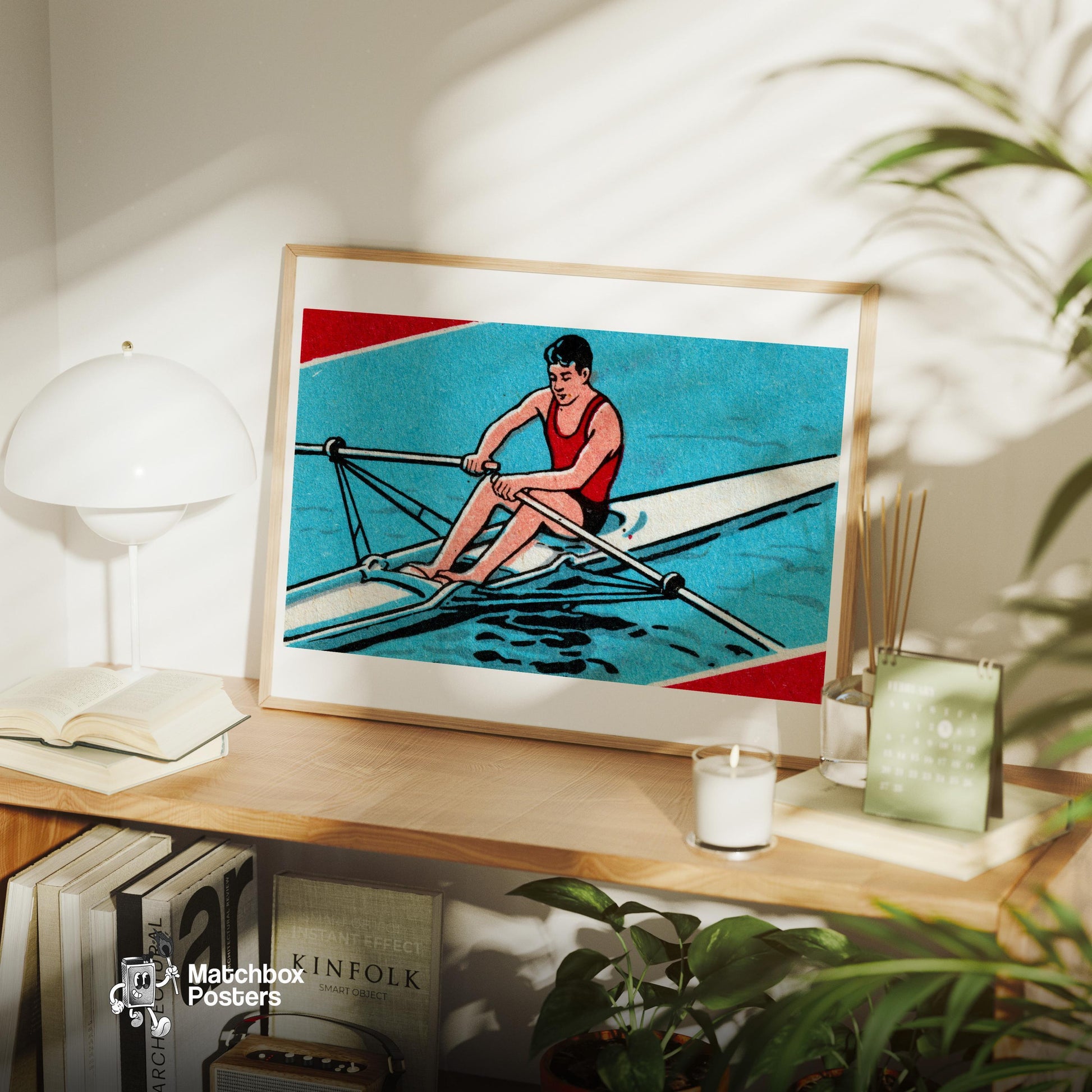 Rowing Man - vintage matchbox label print - office wall
