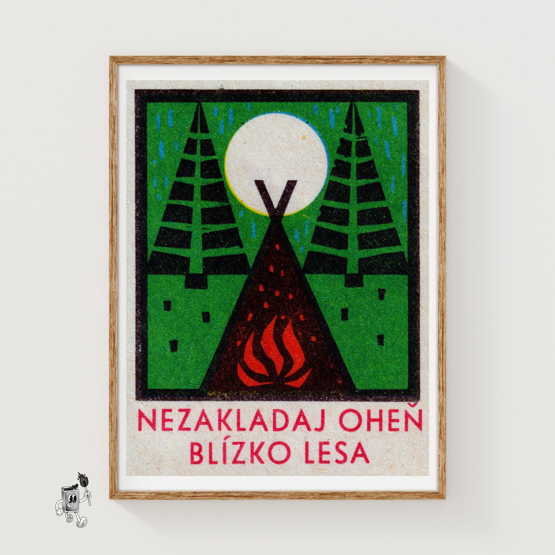 Camping in the Rain - vintage matchbox label print