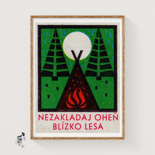 Camping in the Rain - vintage matchbox label print