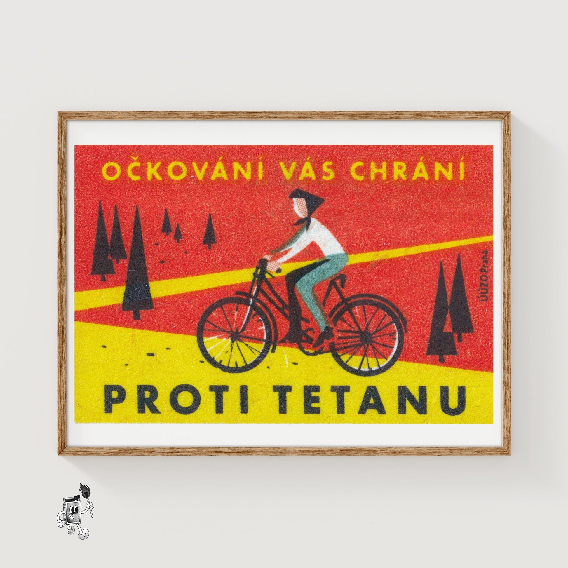 Cyclist in Forest - vintage matchbox label print