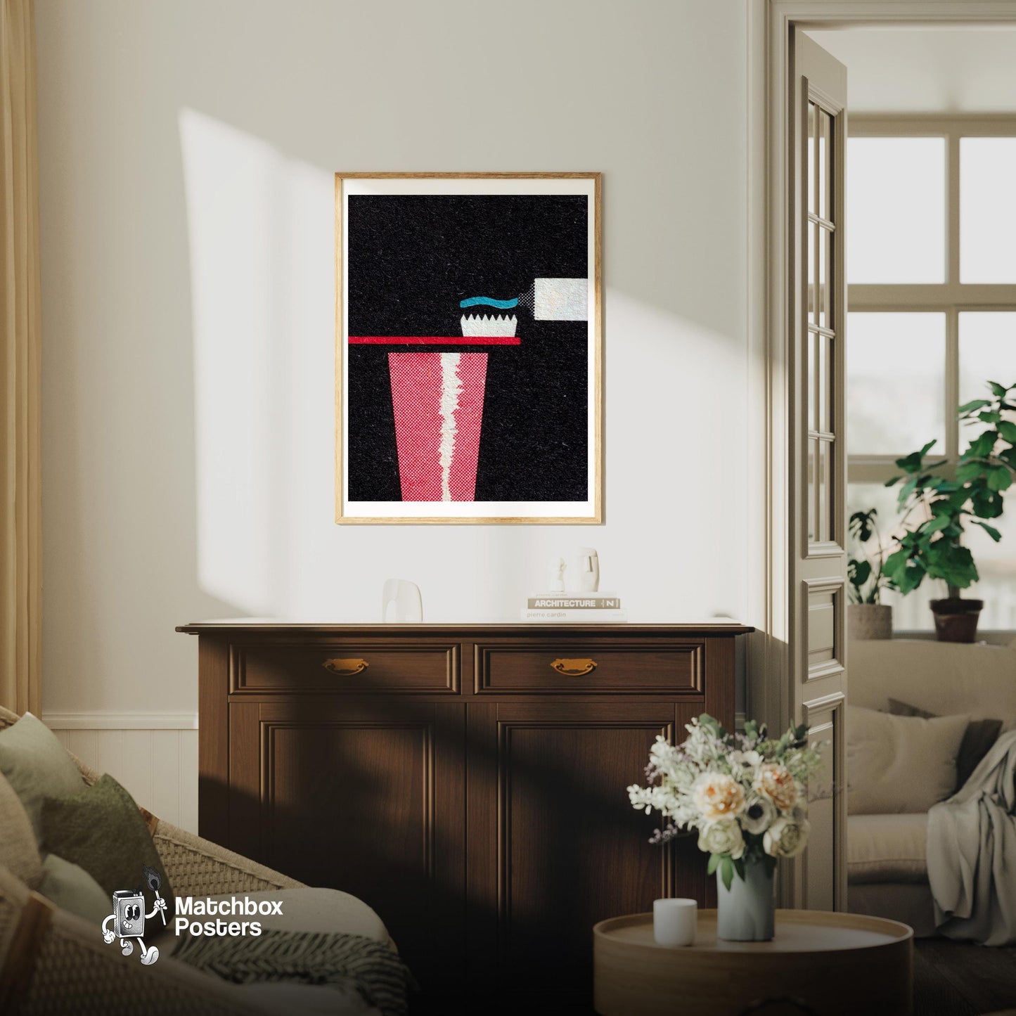 Toothbrush - vintage matchbox label print - living room mockup
