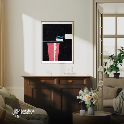 Toothbrush - vintage matchbox label print - living room mockup