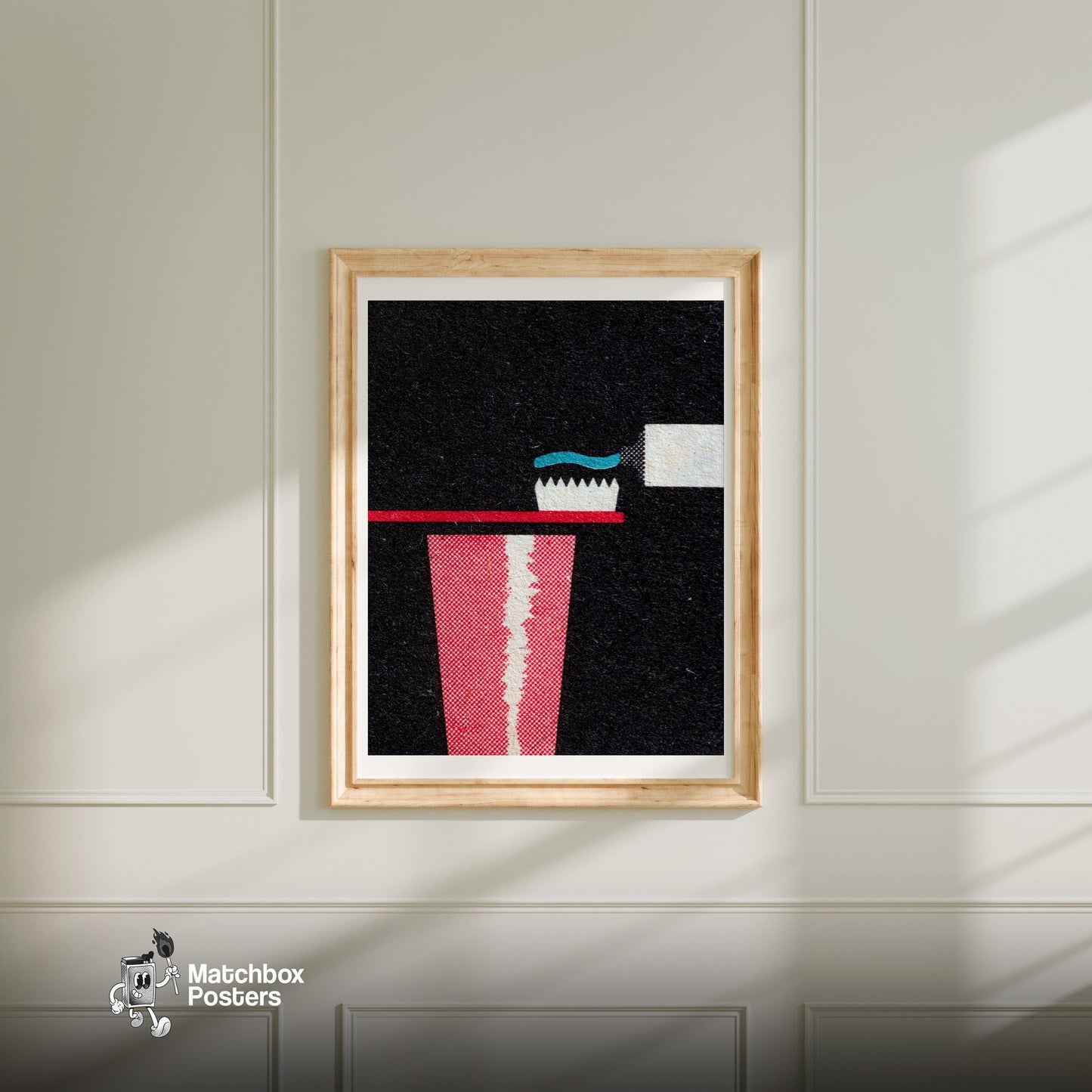 Toothbrush - vintage matchbox label print - bedroom mockup