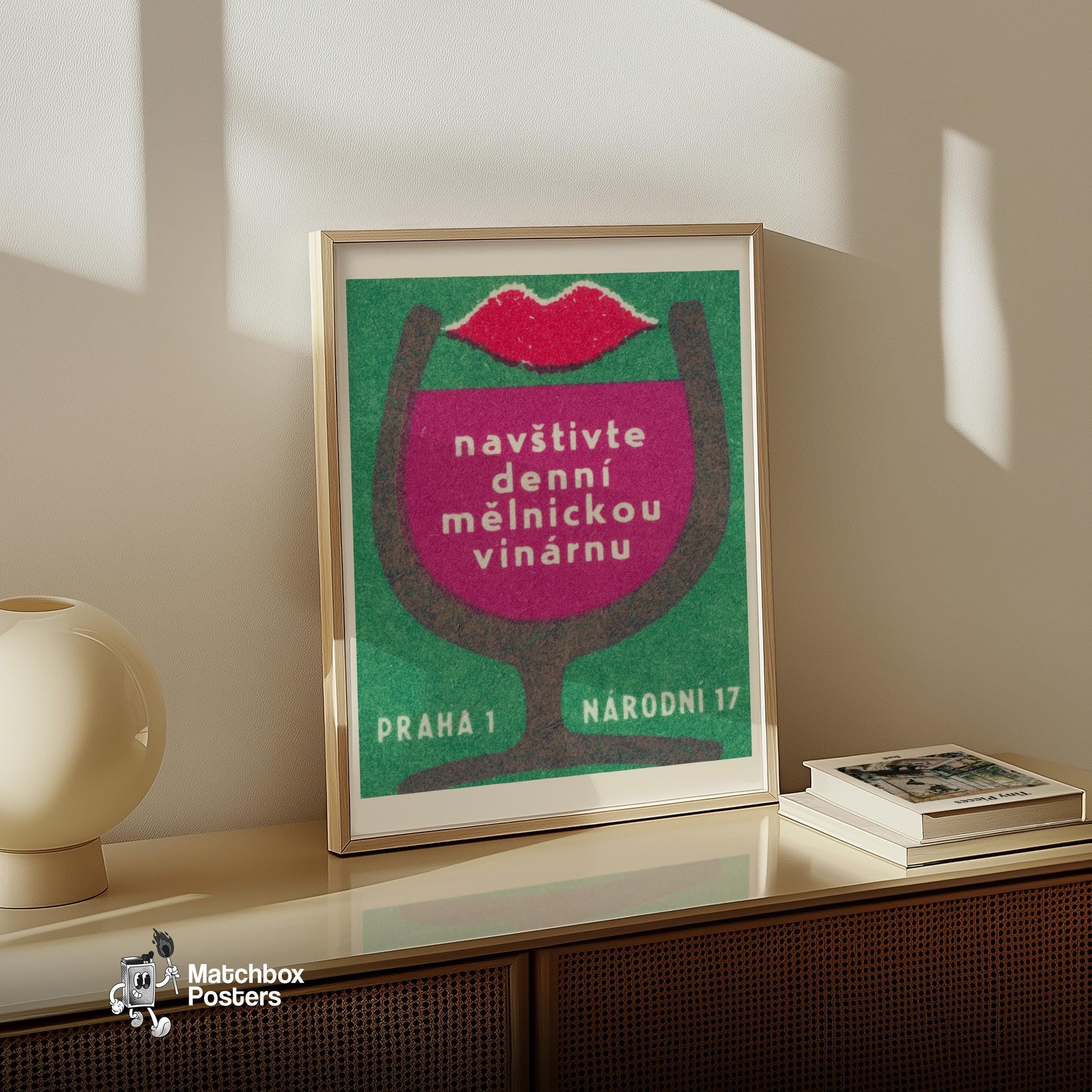 Wine Bar - vintage matchbox label print - size comparison