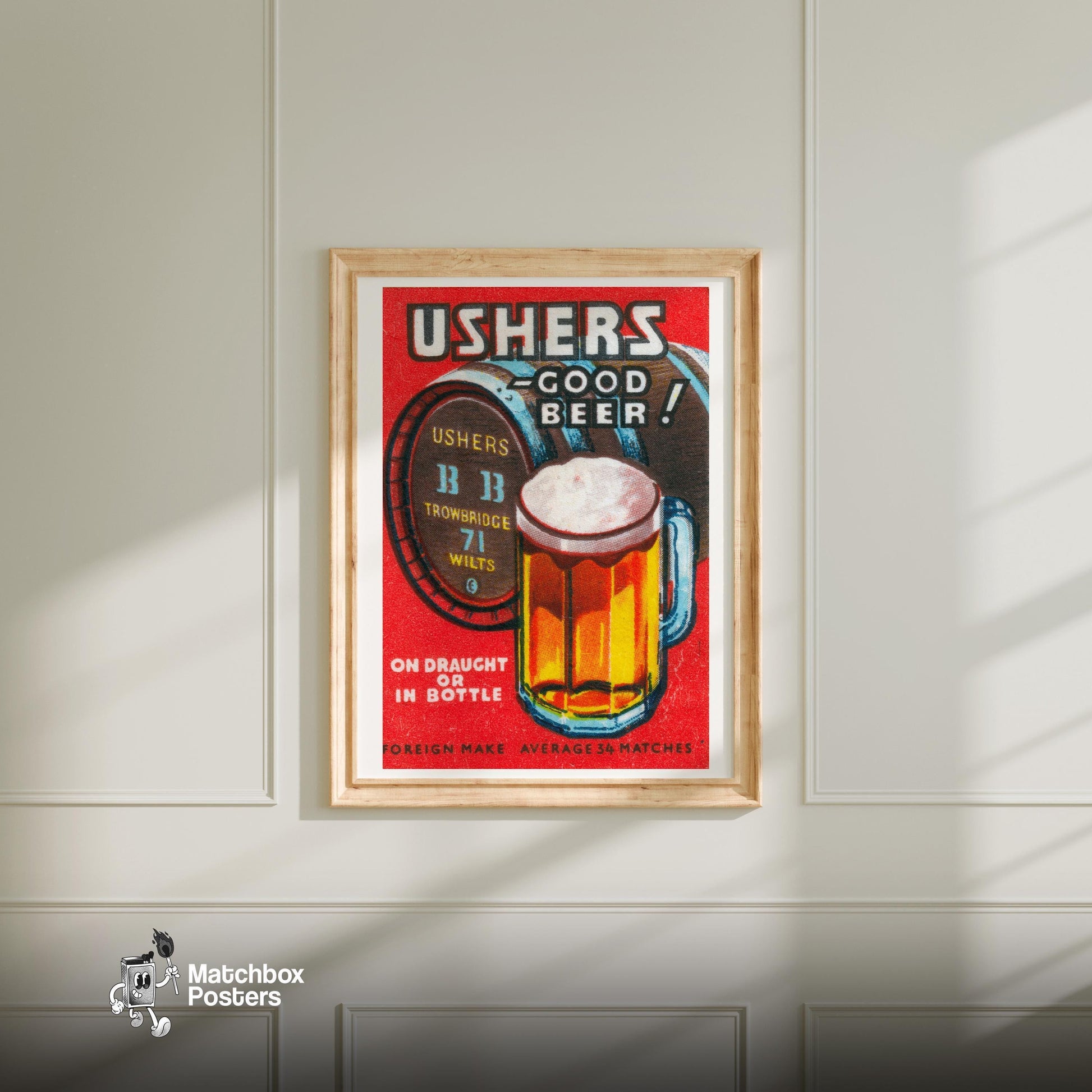Beer Mug - vintage matchbox label print - bedroom mockup
