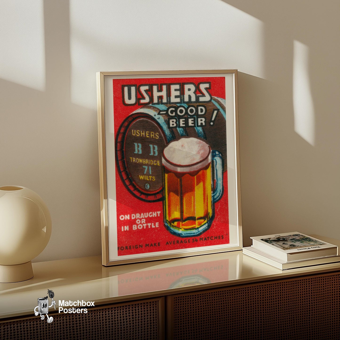 Beer Mug - vintage matchbox label print - size comparison