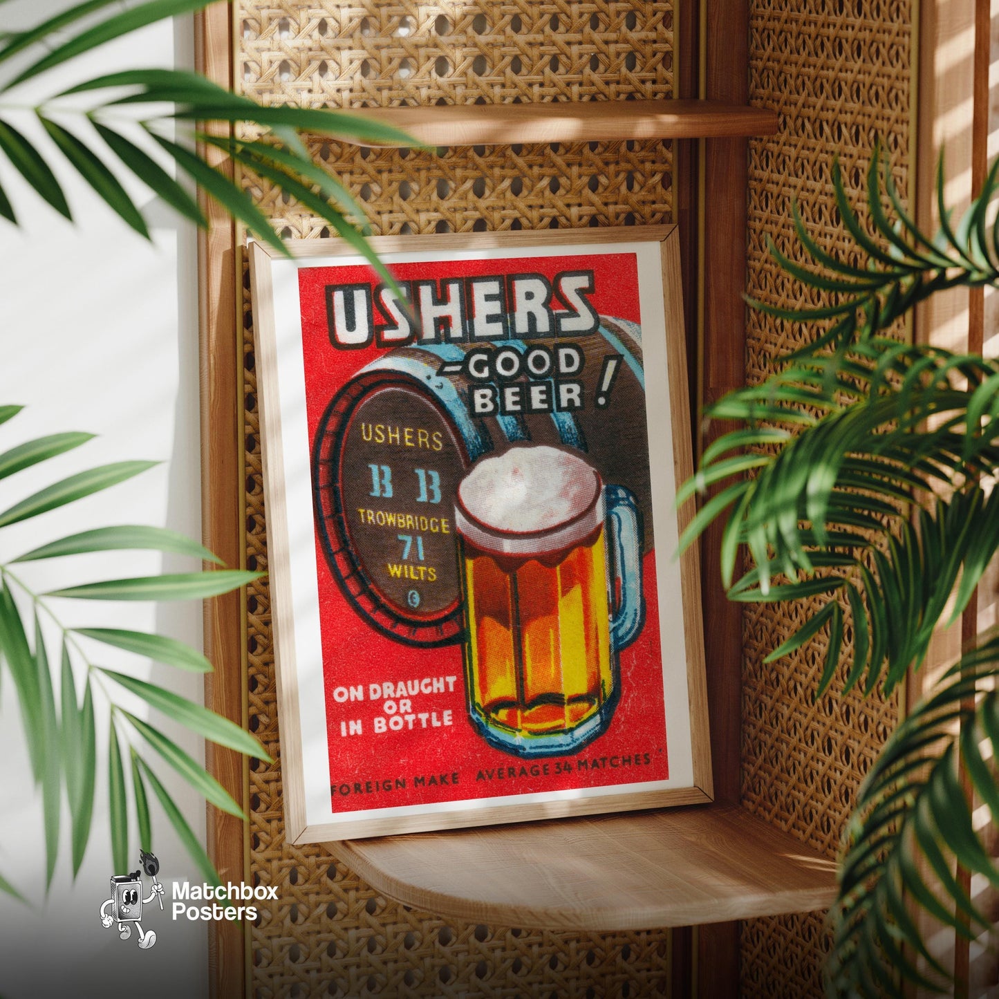 Beer Mug - vintage matchbox label print - office wall