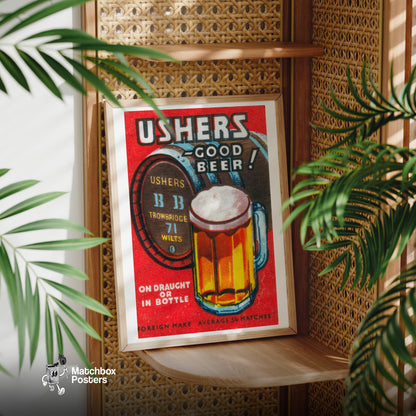 Beer Mug - vintage matchbox label print - office wall