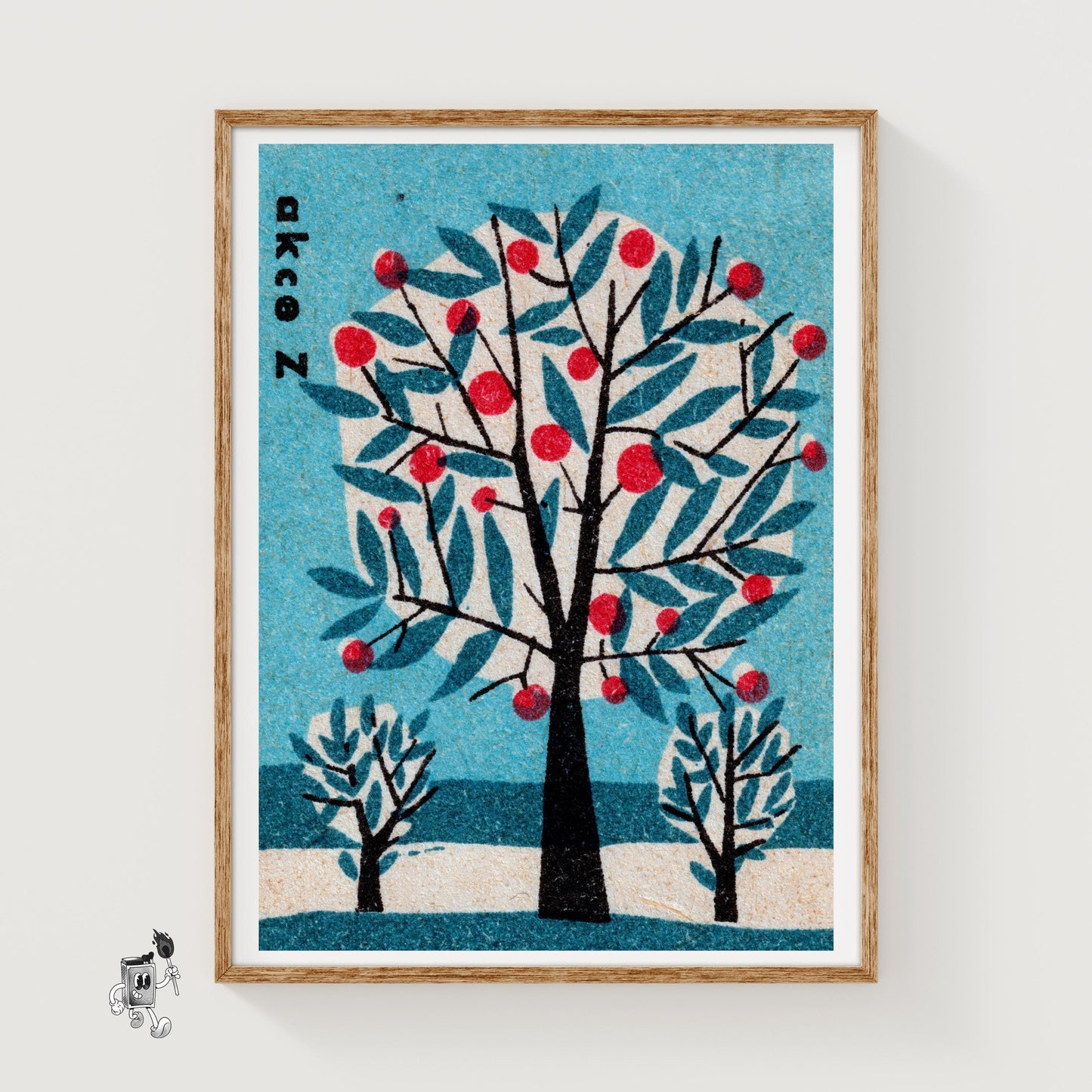 Tree with Red Apples - vintage matchbox label print