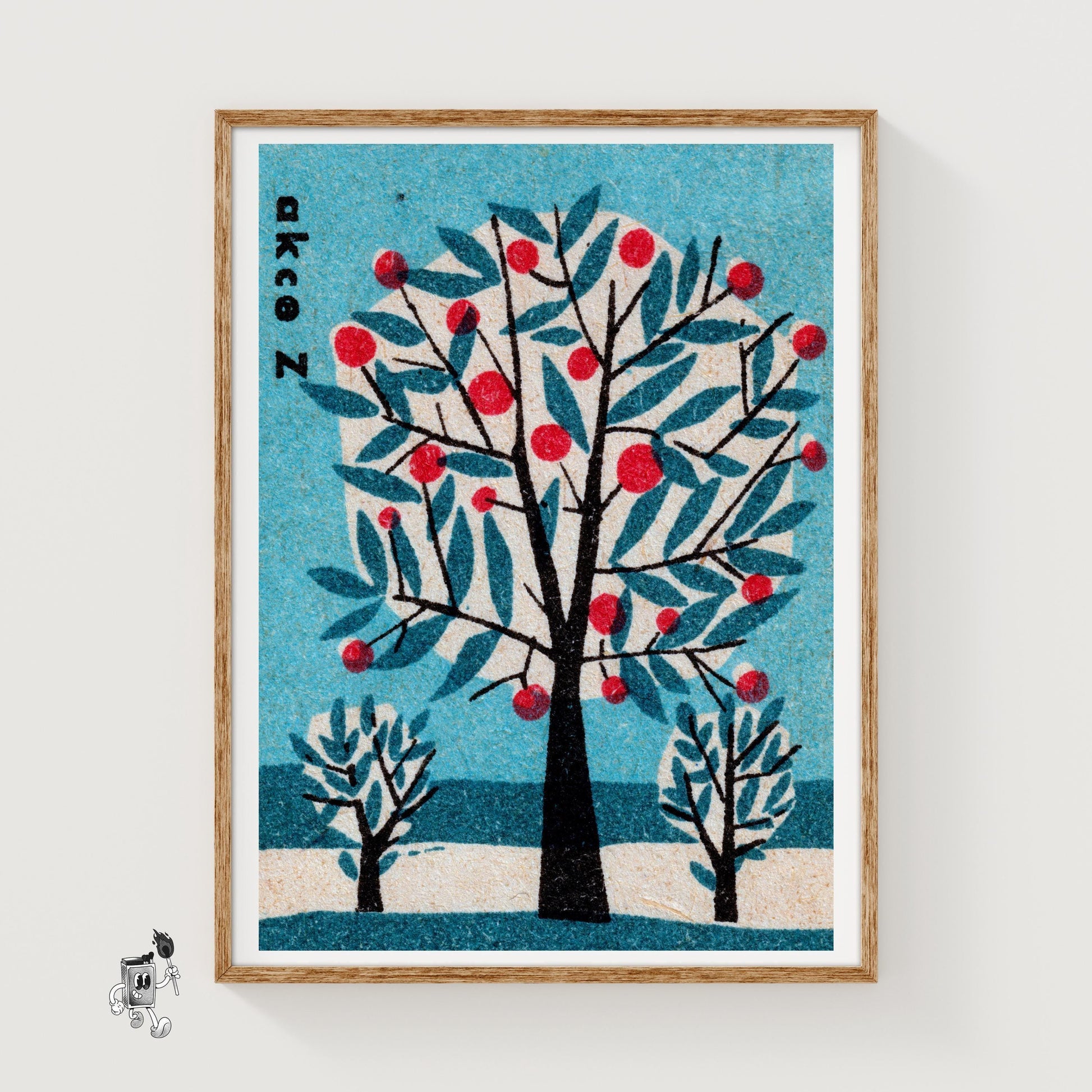 Tree with Red Apples - vintage matchbox label print