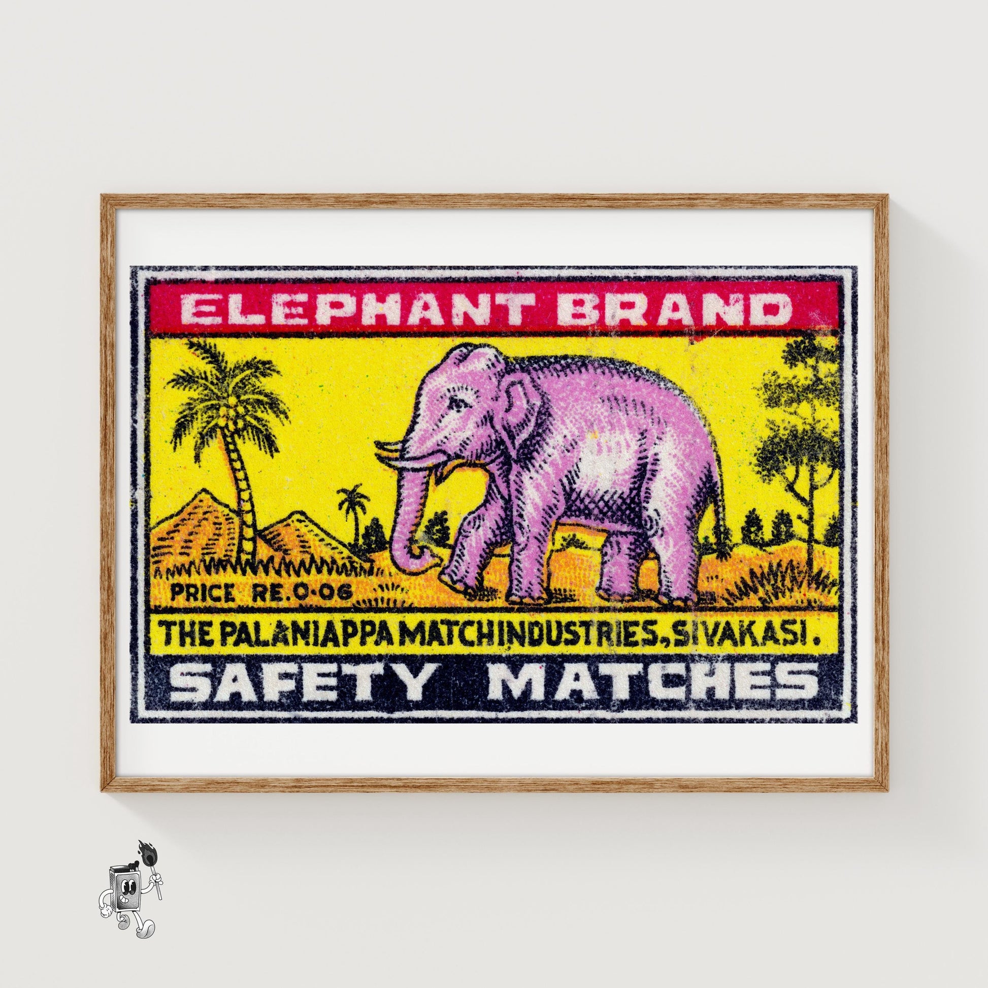 Pink Elephant - vintage matchbox label print