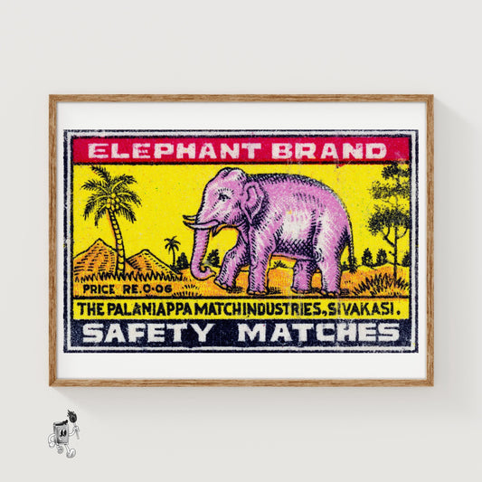Pink Elephant - vintage matchbox label print