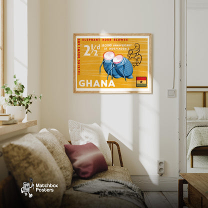 African Drums Print - vintage matchbox label print - living room mockup