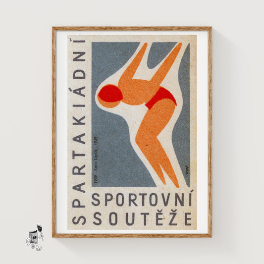 Diver - vintage matchbox label print