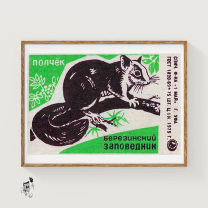 Squirrel - vintage matchbox label print