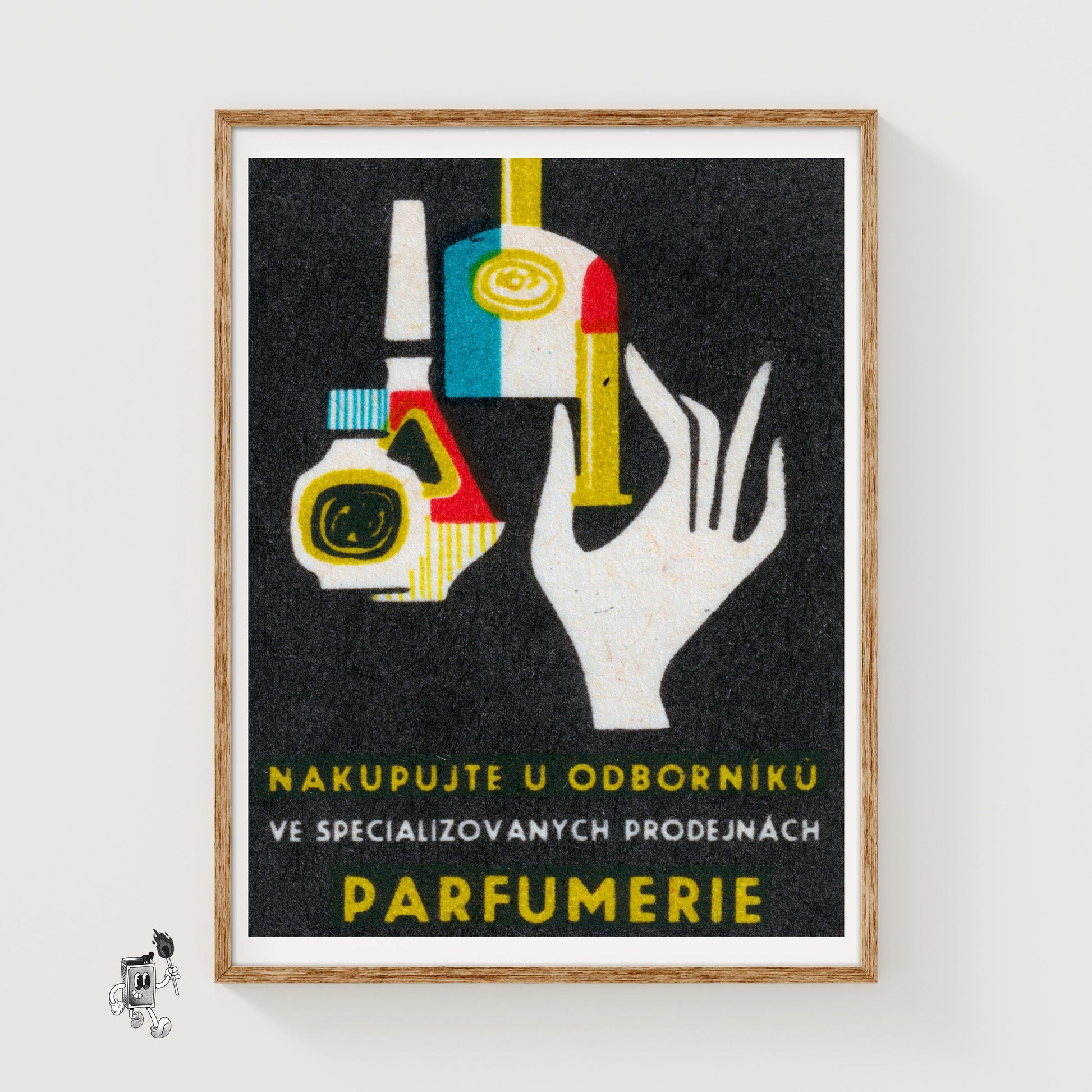 Stylized Hand Holding A Perfume Bottle - vintage matchbox label print
