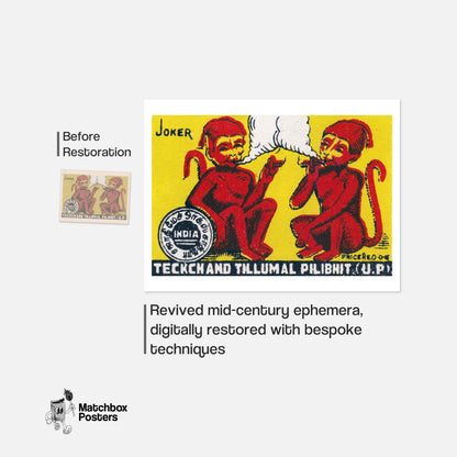 Smoking Monkeys - vintage matchbox label print - framed wall art preview