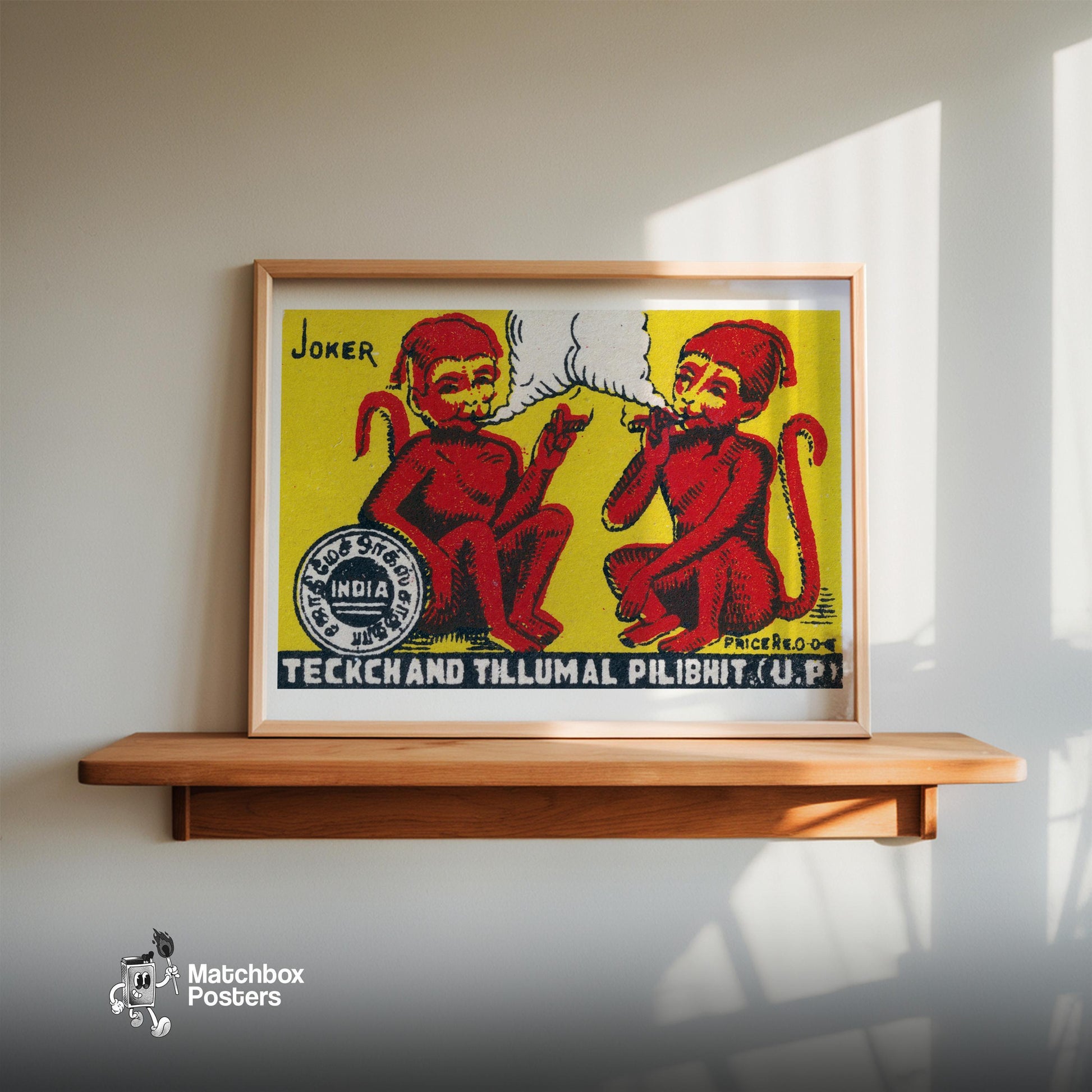 Smoking Monkeys - vintage matchbox label print - size comparison