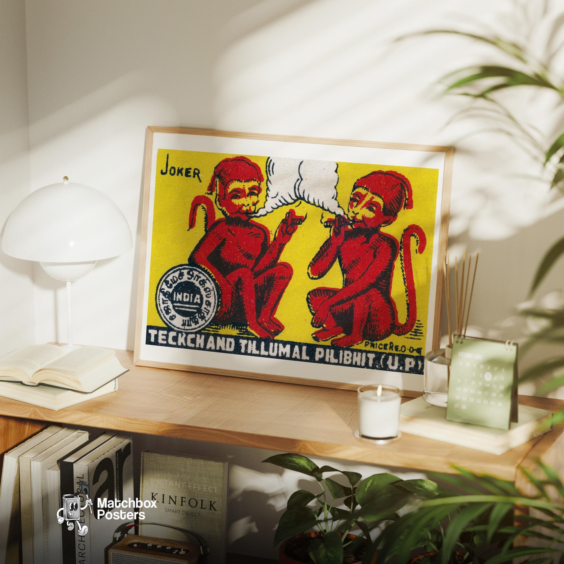 Smoking Monkeys - vintage matchbox label print - office wall