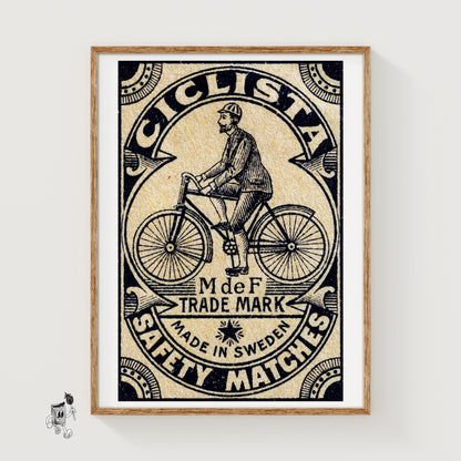 Vintage Cyclist - vintage matchbox label print
