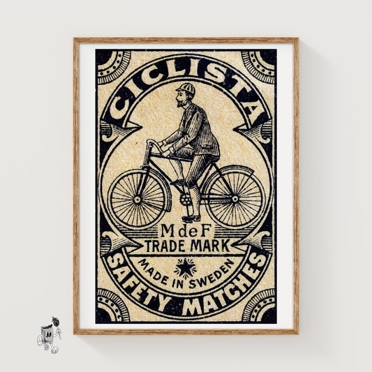 Vintage Cyclist - vintage matchbox label print