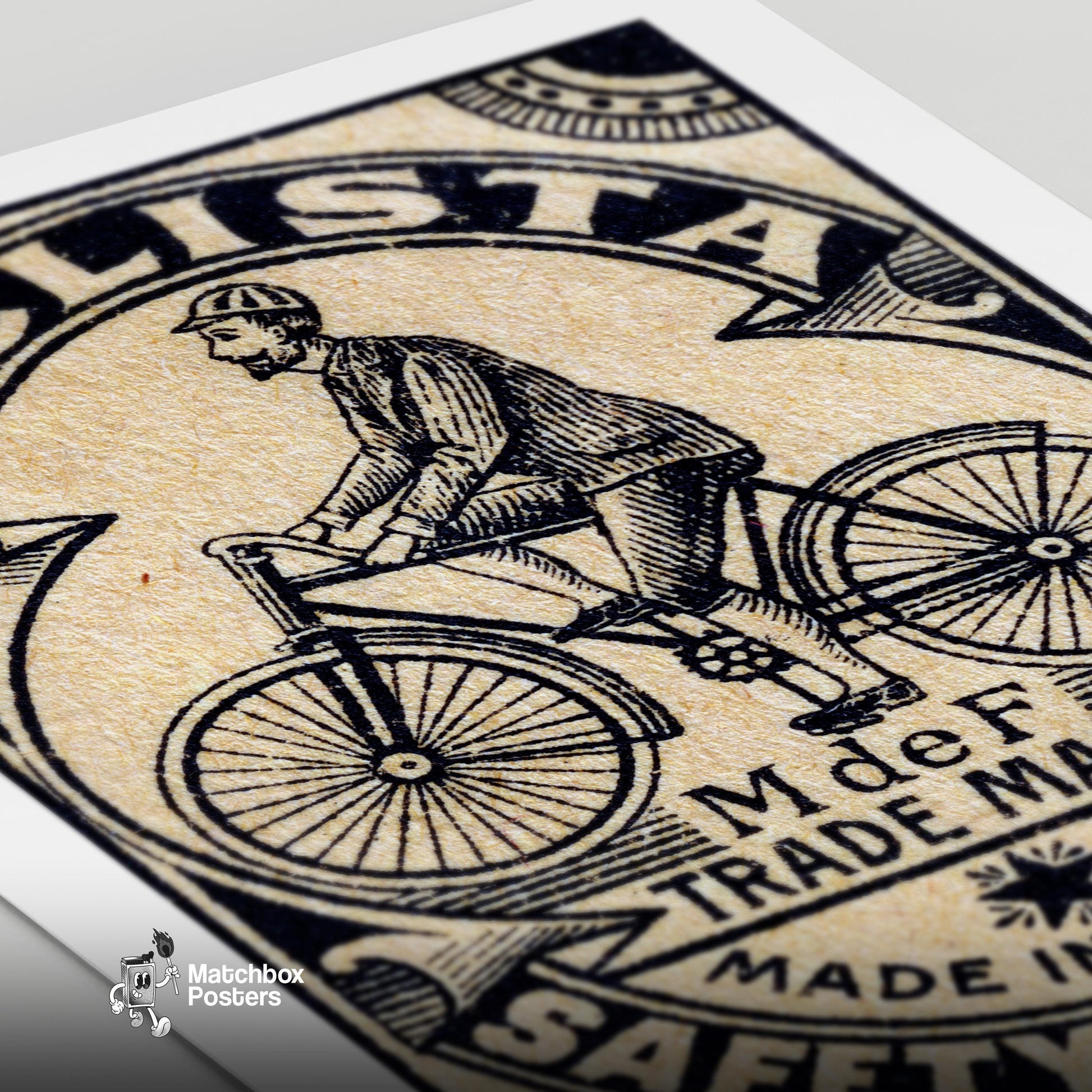 Vintage Cyclist - vintage matchbox label print - close-up detail