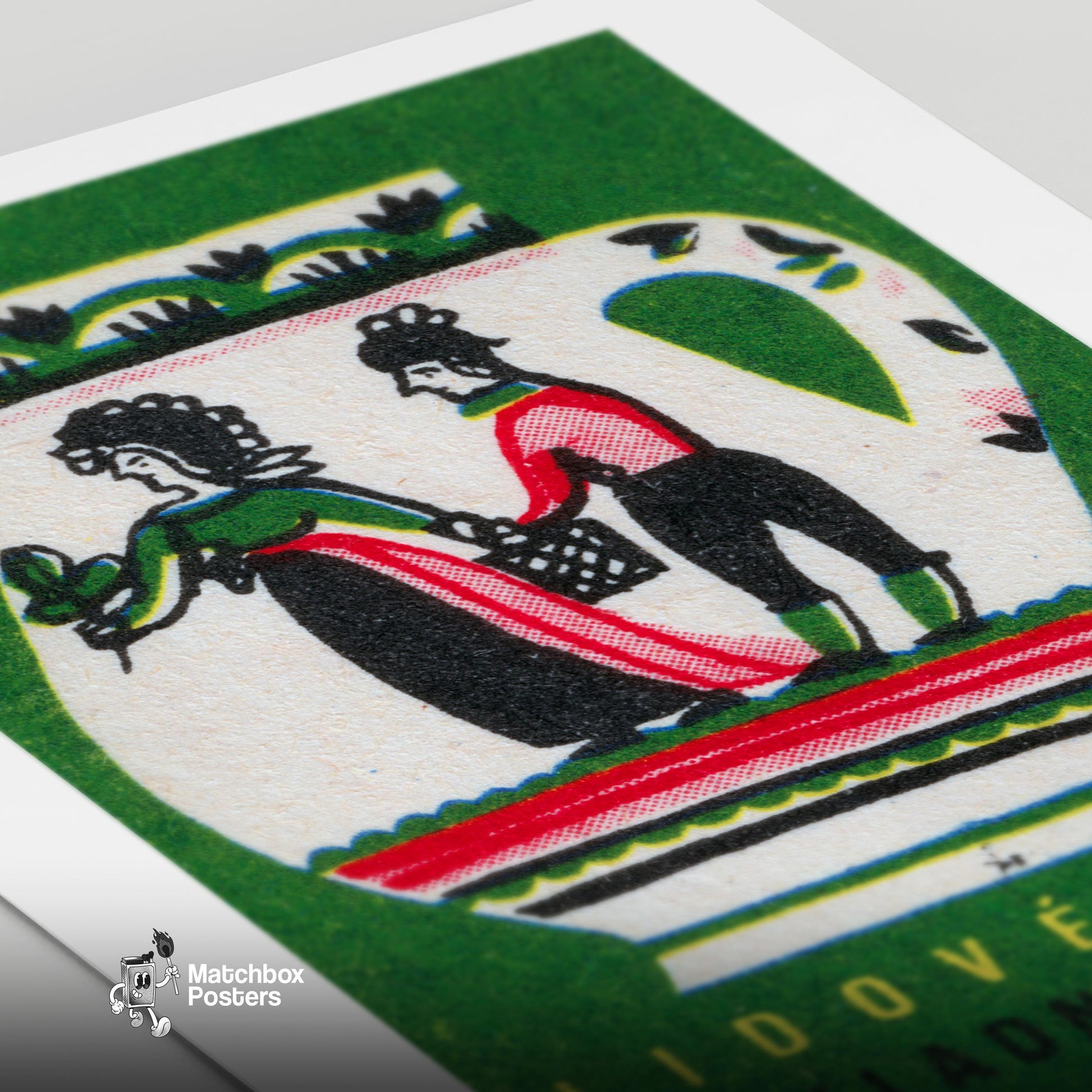 Folk Jug Design - vintage matchbox label print - close-up detail