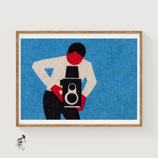 Person Holding A Vintage Camera - vintage matchbox label print