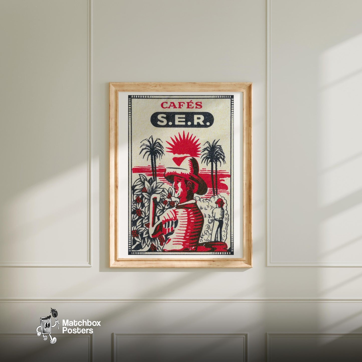 Farm Workers - vintage matchbox label print - bedroom mockup