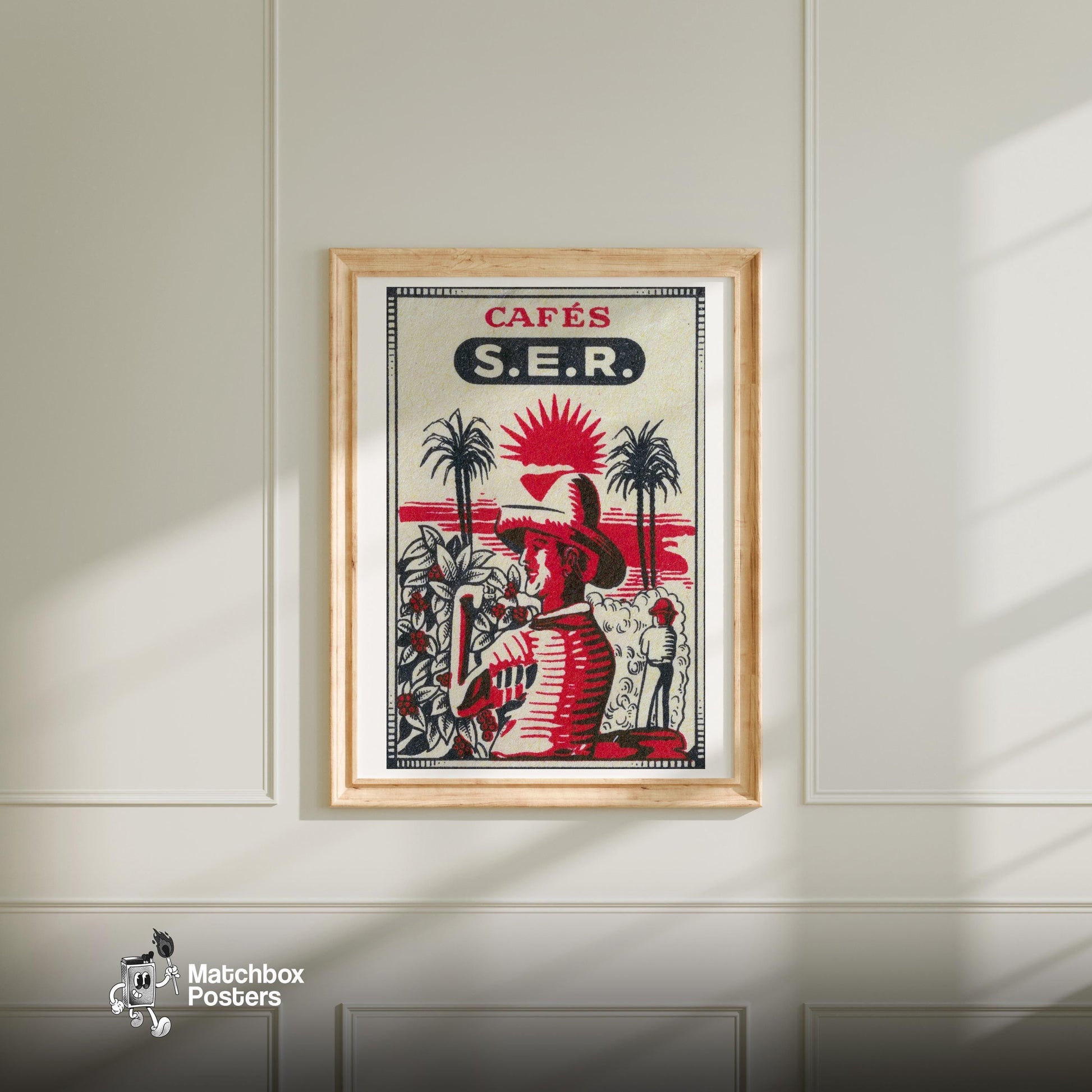 Farm Workers - vintage matchbox label print - bedroom mockup