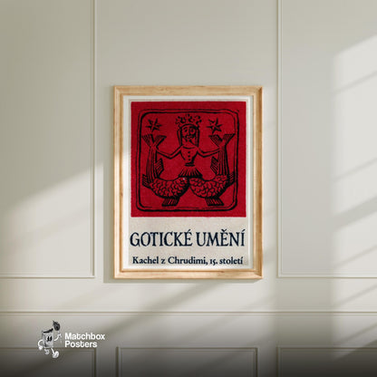 Red Mermaid - vintage matchbox label print - bedroom mockup