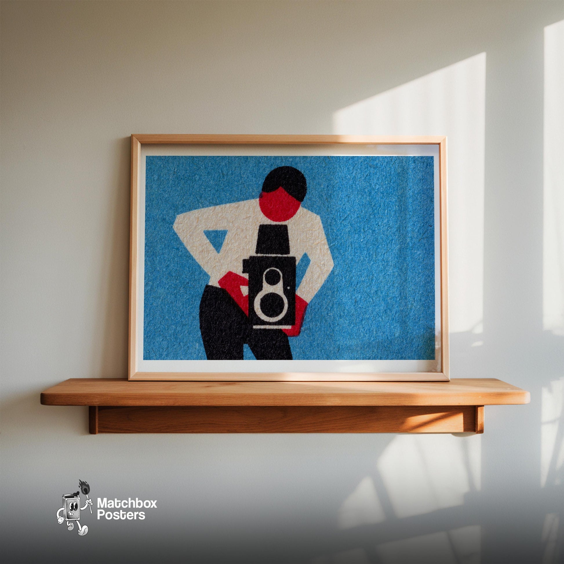 Person Holding A Vintage Camera - vintage matchbox label print - size comparison