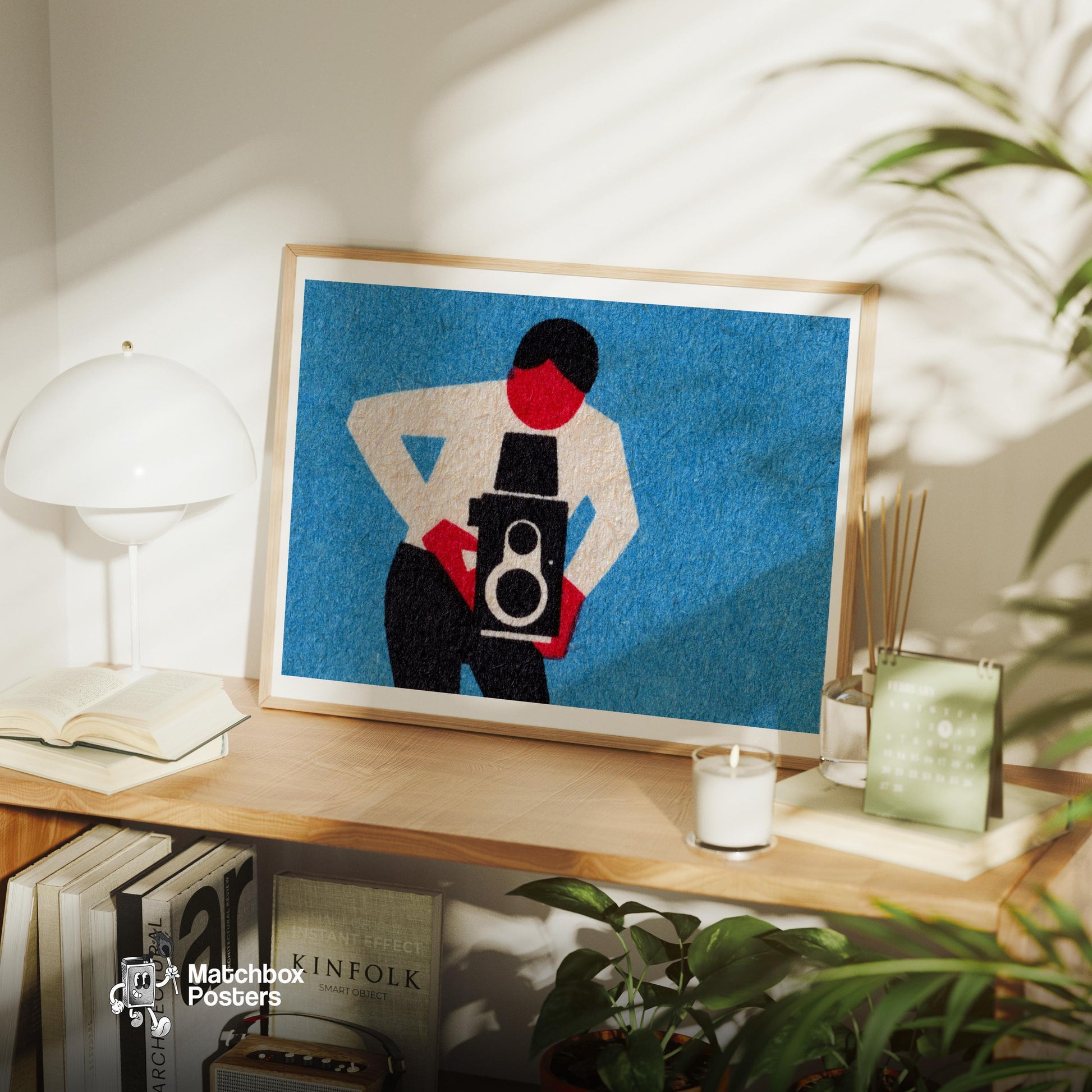 Person Holding A Vintage Camera - vintage matchbox label print - office wall
