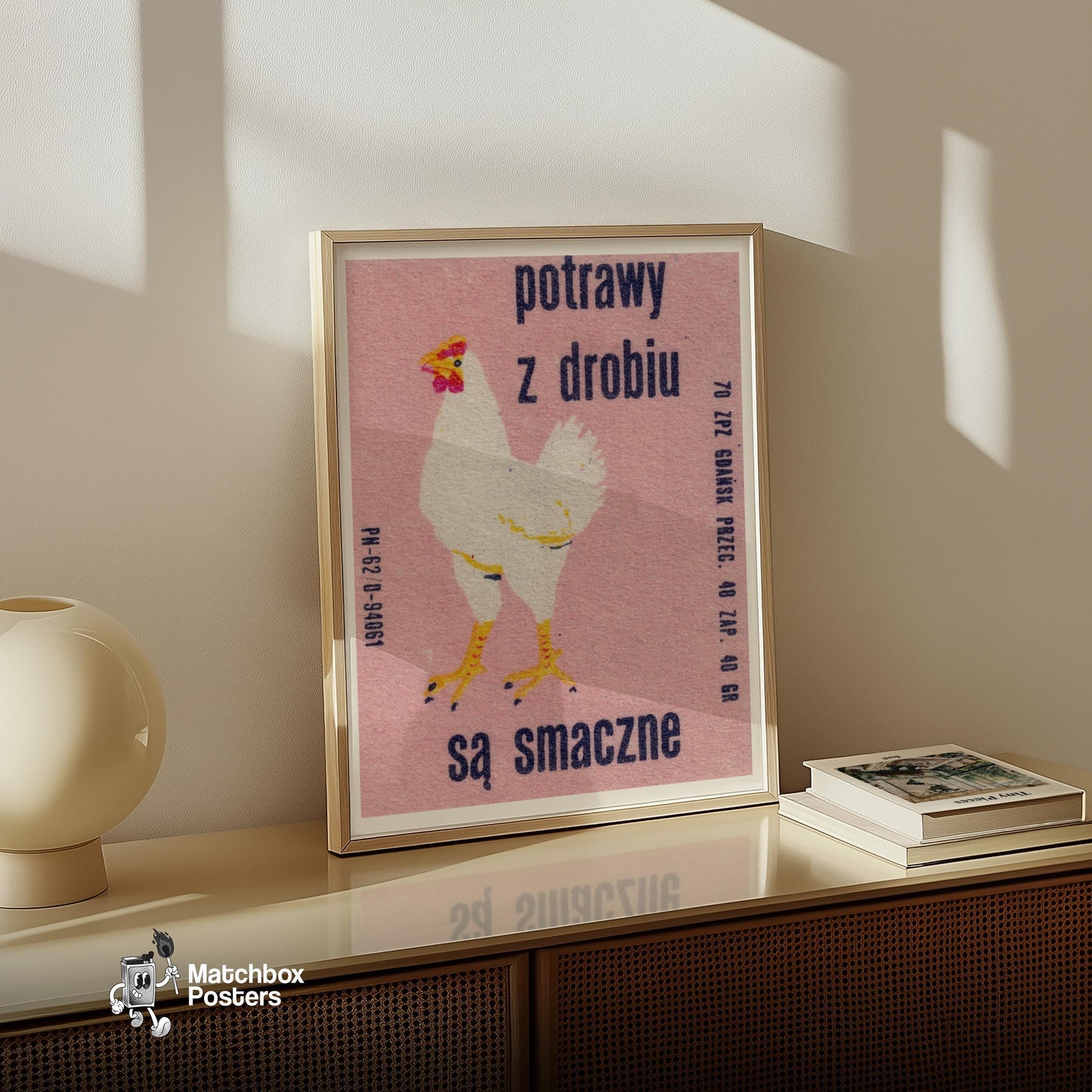 Eating Chicken is Delicious - vintage matchbox label print - size comparison
