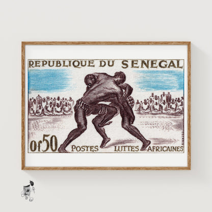 Wrestling - vintage matchbox label print