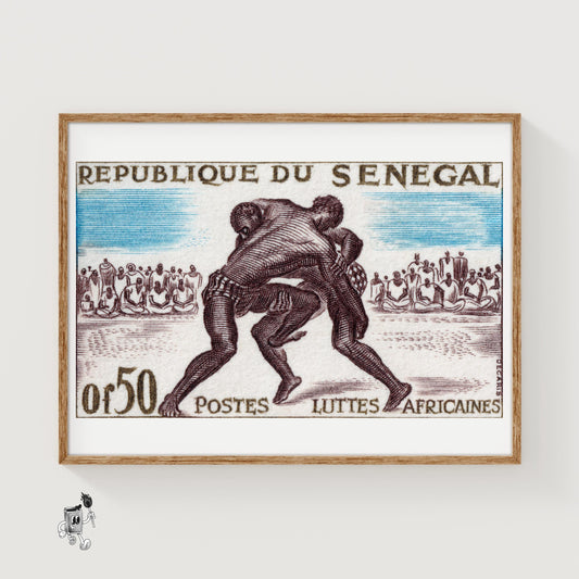 Wrestling - vintage matchbox label print