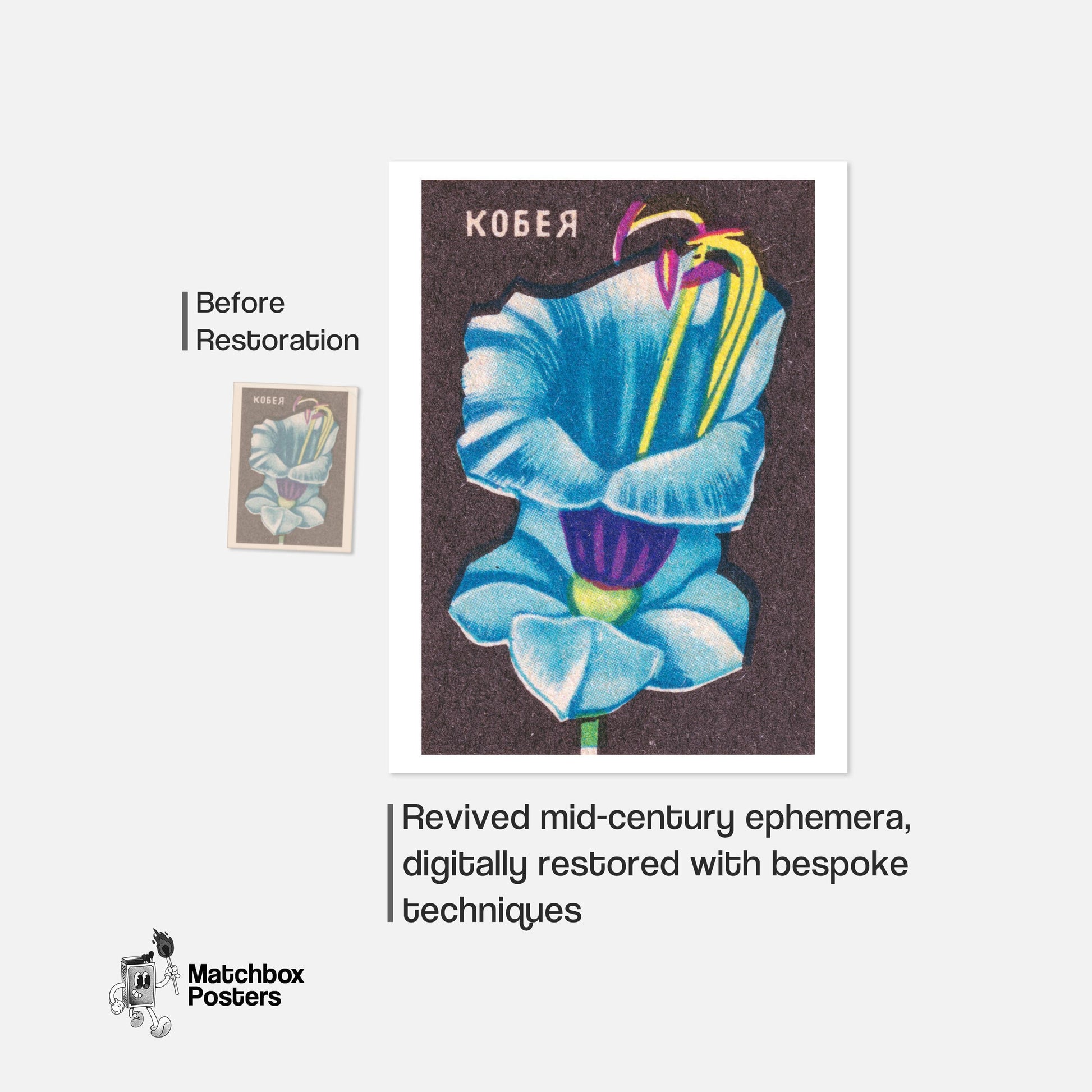 Kobeya Flower - vintage matchbox label print - framed wall art preview