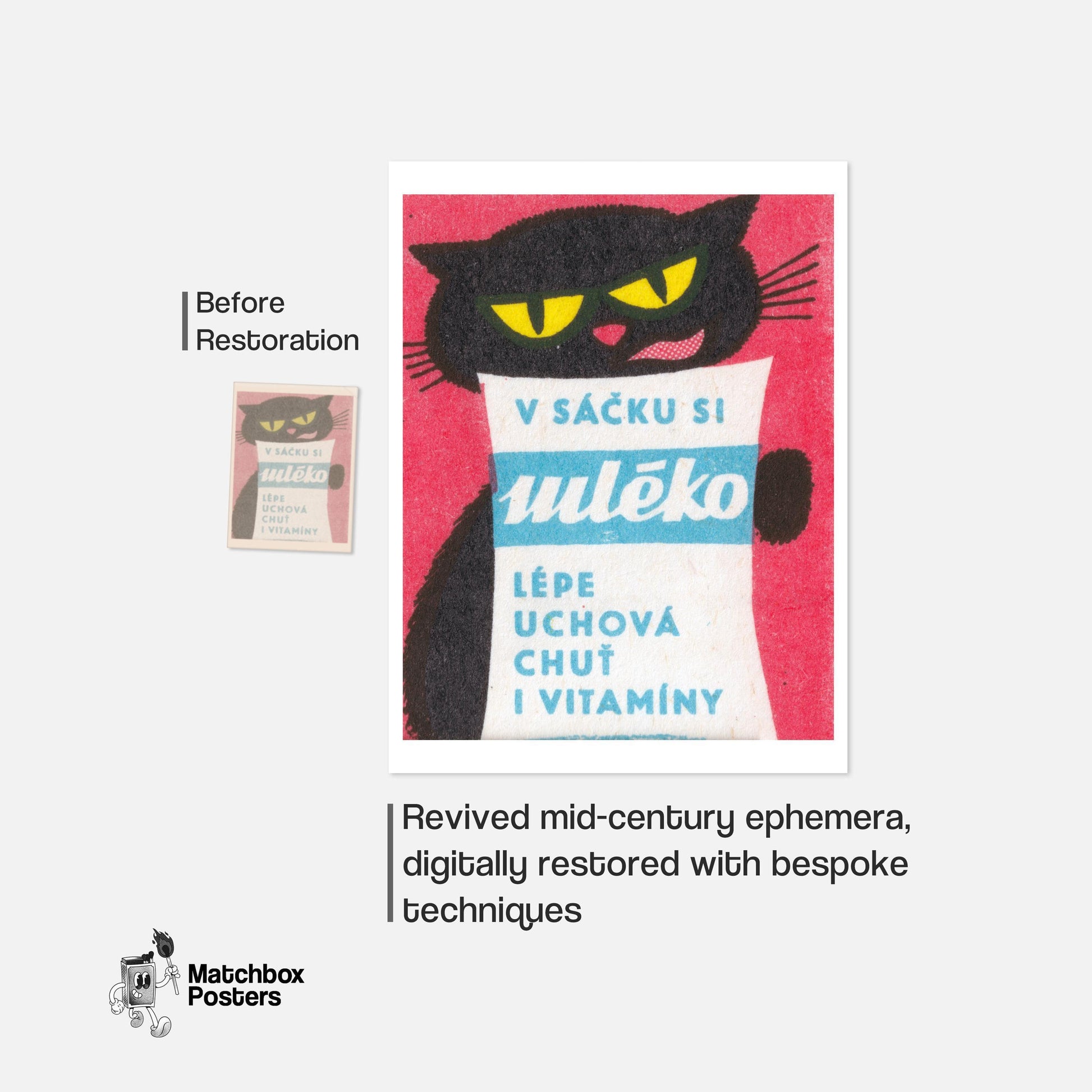 Black Cat - vintage matchbox label print - framed wall art preview