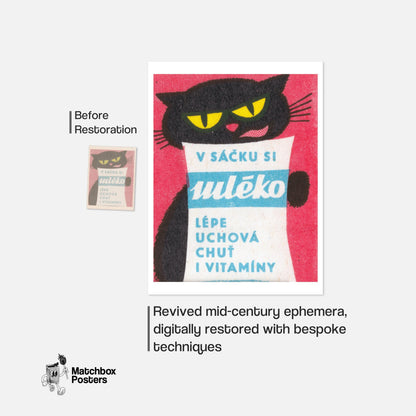 Black Cat - vintage matchbox label print - framed wall art preview