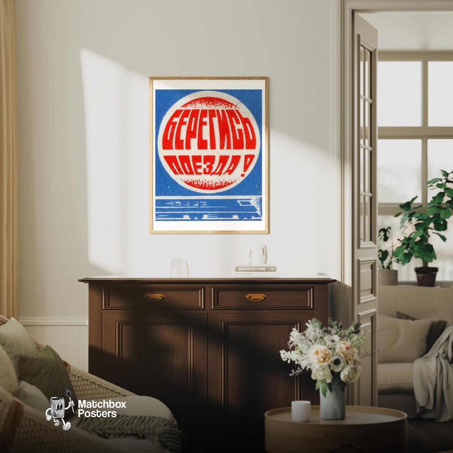 Soviet Train - vintage matchbox label print - living room mockup