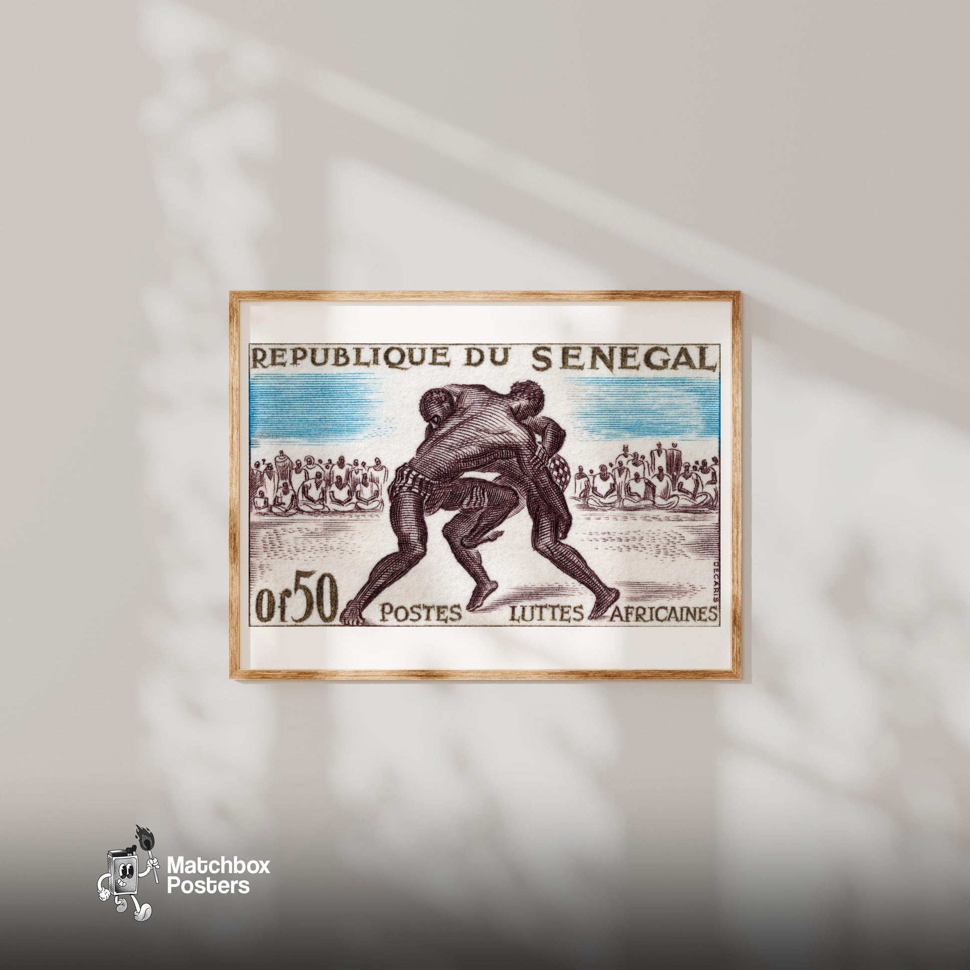 Wrestling - vintage matchbox label print - bedroom mockup