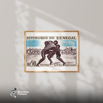 Wrestling - vintage matchbox label print - bedroom mockup
