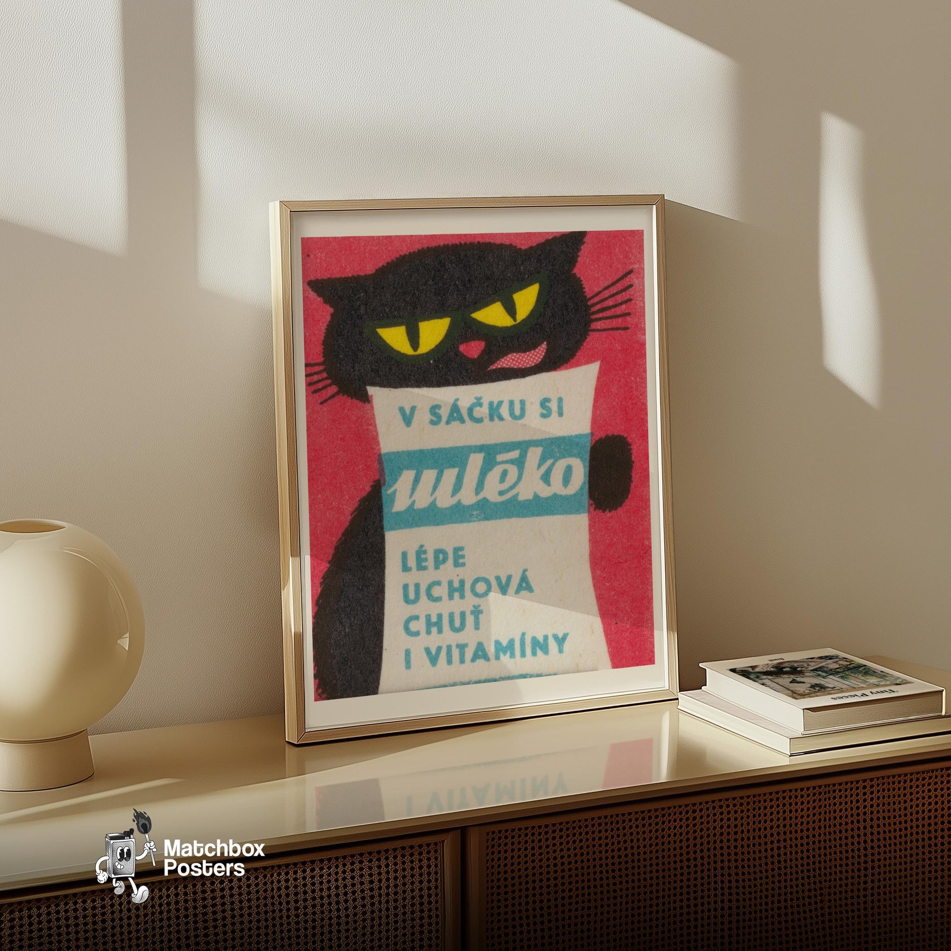 Black Cat - vintage matchbox label print - size comparison