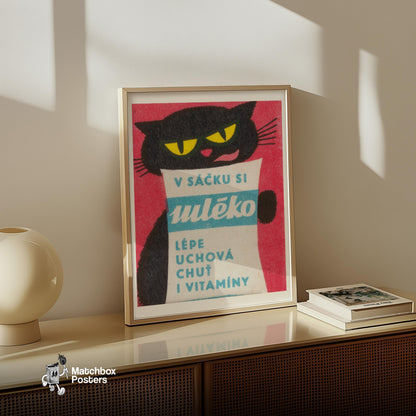 Black Cat - vintage matchbox label print - size comparison