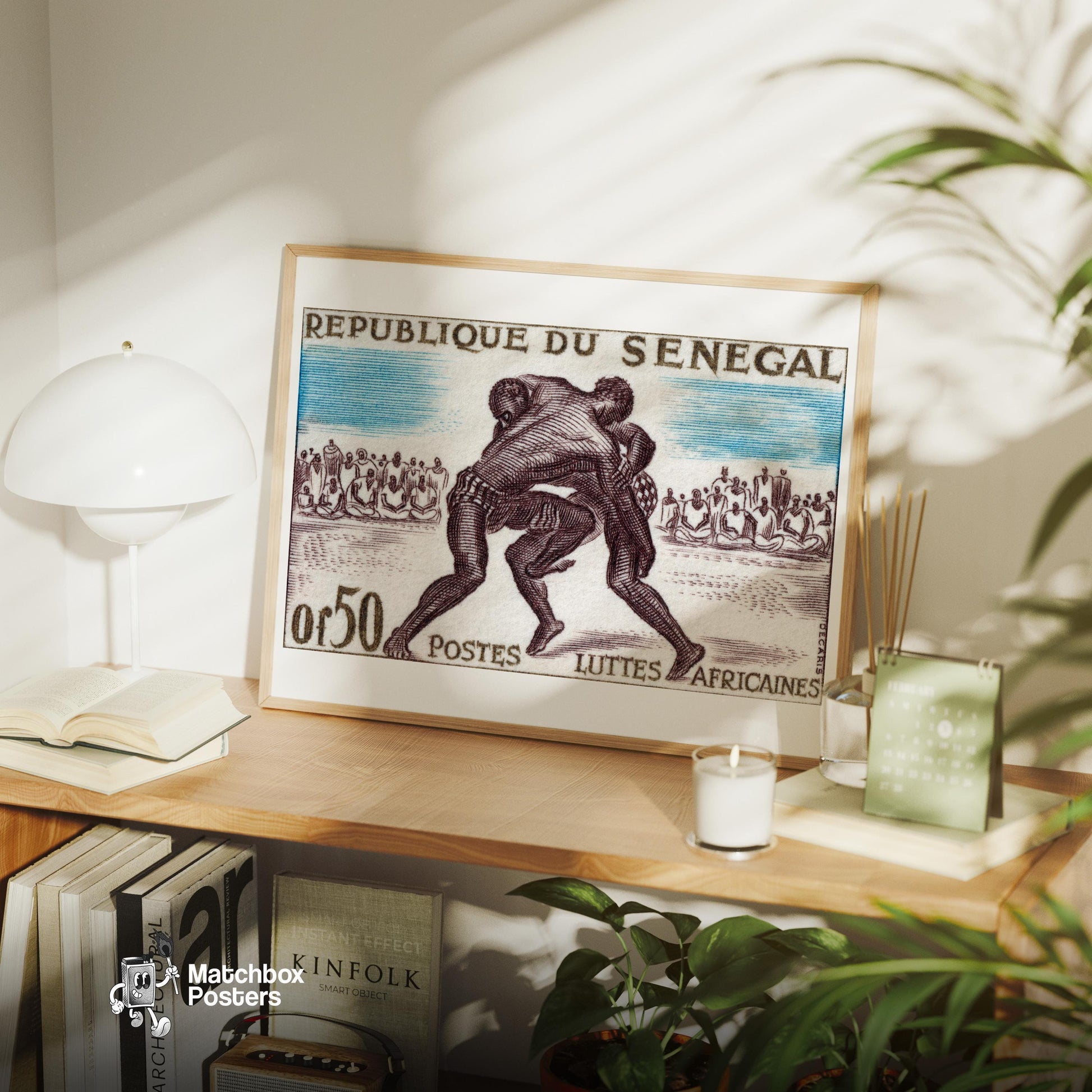 Wrestling - vintage matchbox label print - office wall